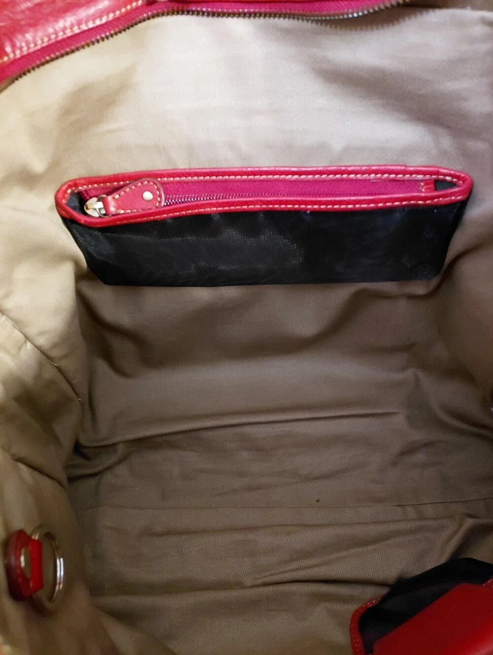 Liz Claiborne Red Leather Work Computer Tote Bag With Gold Hardware